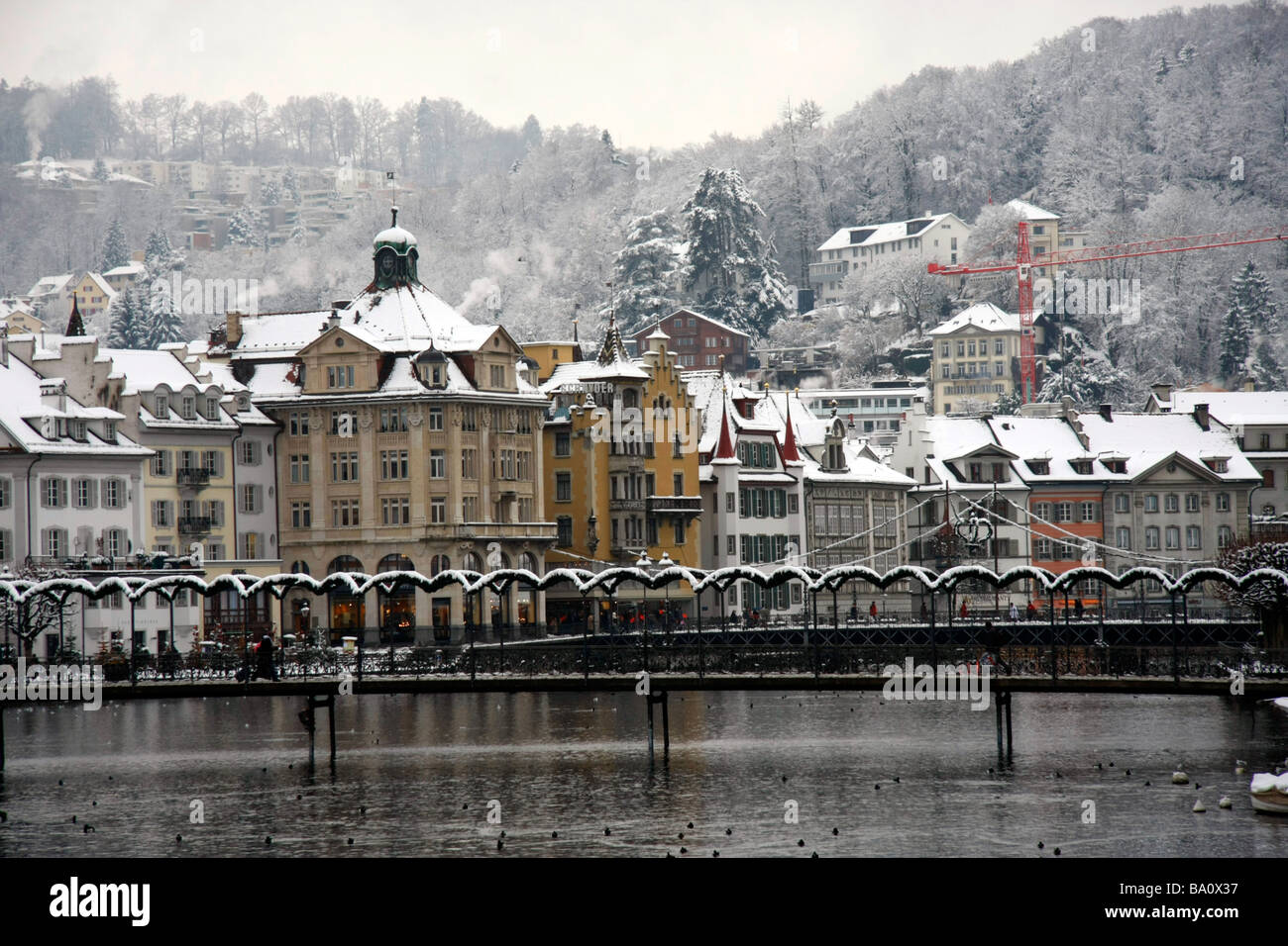 View of snow covered Lucerne Switzerland Stock Photo