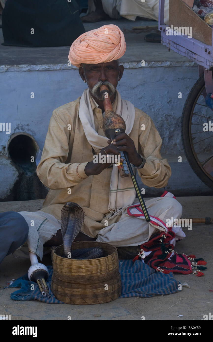 Snake charmer, Pushkar camel fair Stock Photo