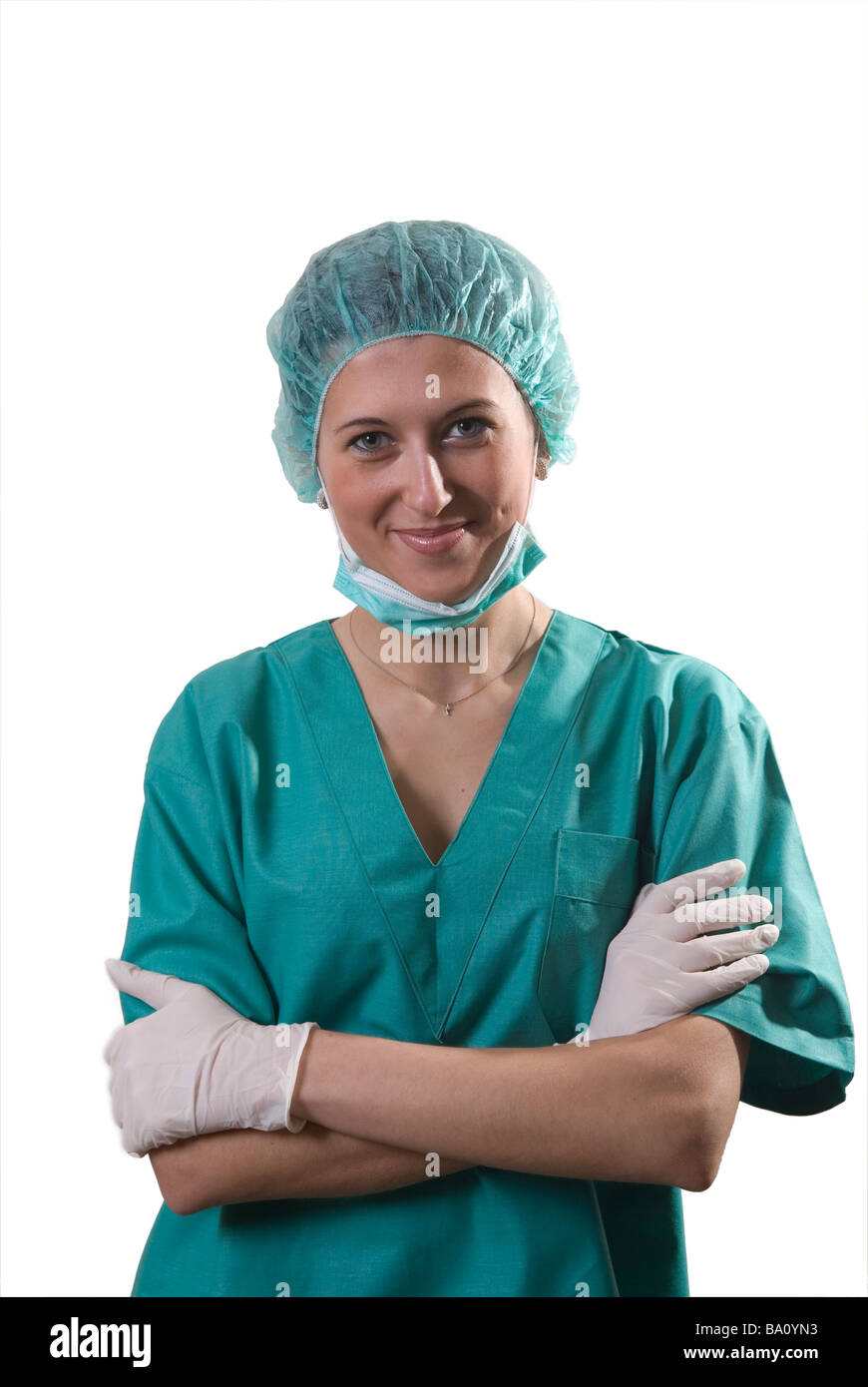 Beautiful young nurse looking at the camera with a smile Stock Photo