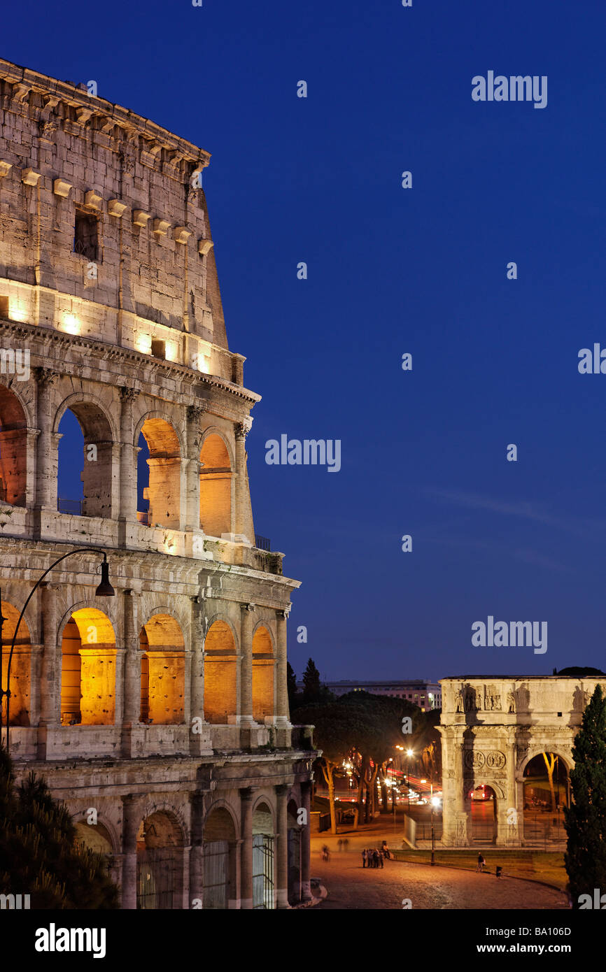 Colosseum in the evening Arch of Constantine in backgorund Rome Italy Stock Photo