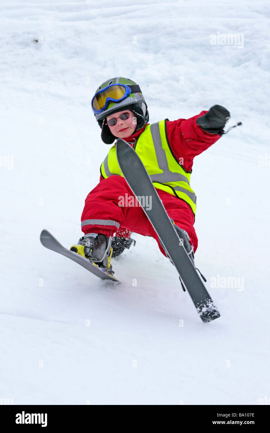 young alpine skier crashing at Hochwurzen, Styria, Alps, Austria Stock Photo