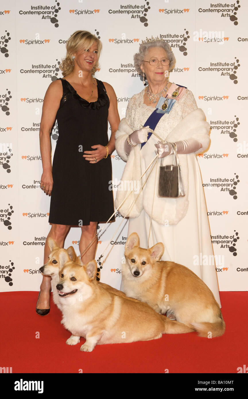Alison Jackson and A Look a like of HRH Queen Elizabeth attending the Gala for the ICA Stock Photo