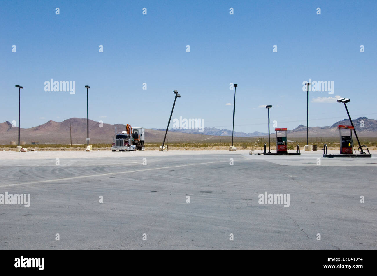 Truck Stop at Gas Station along Route 95, Nevada, USA Stock Photo