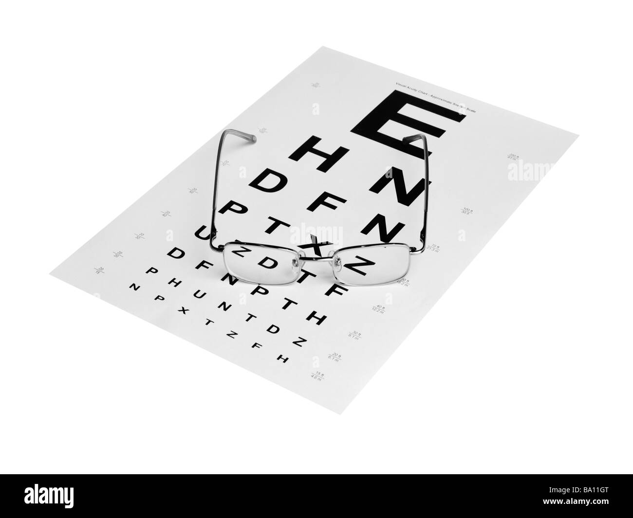 Spectacles on Snellen eye test chart Stock Photo - Alamy