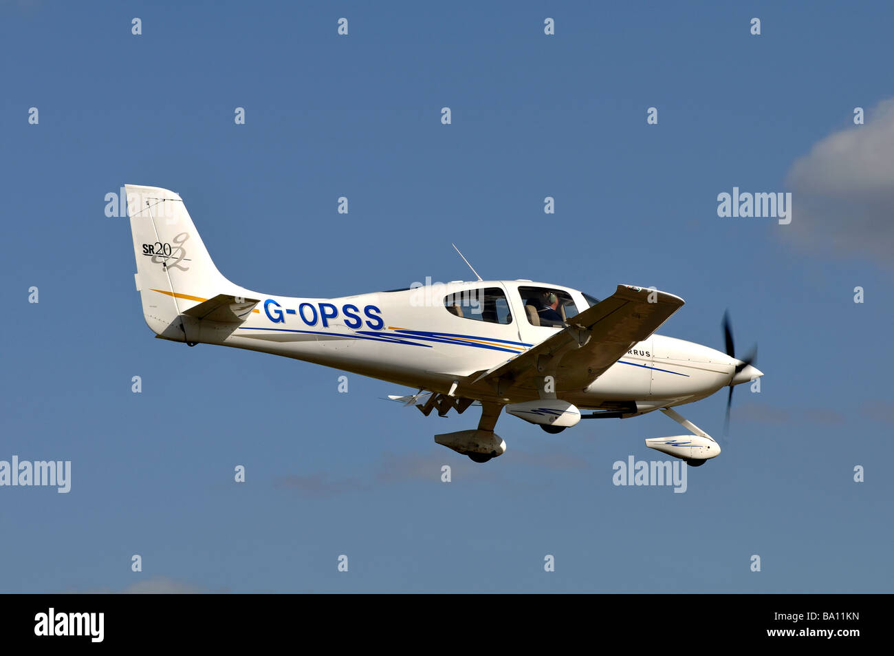 Cirrus SR20 aircraft landing at Wellesbourne Airfield, Warwickshire, UK ...