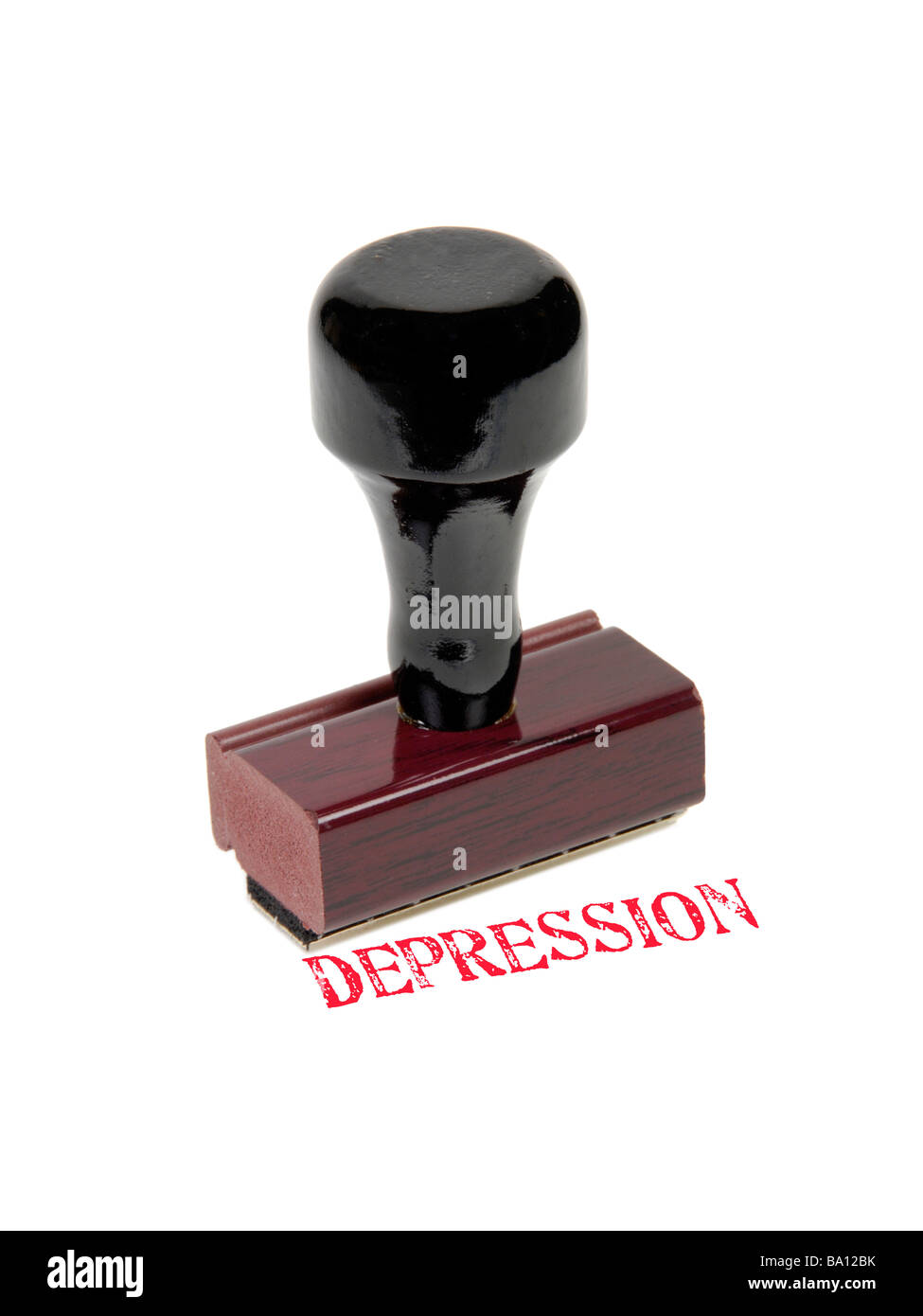 Wooden traditional rubber stamp stamped Depression Stock Photo