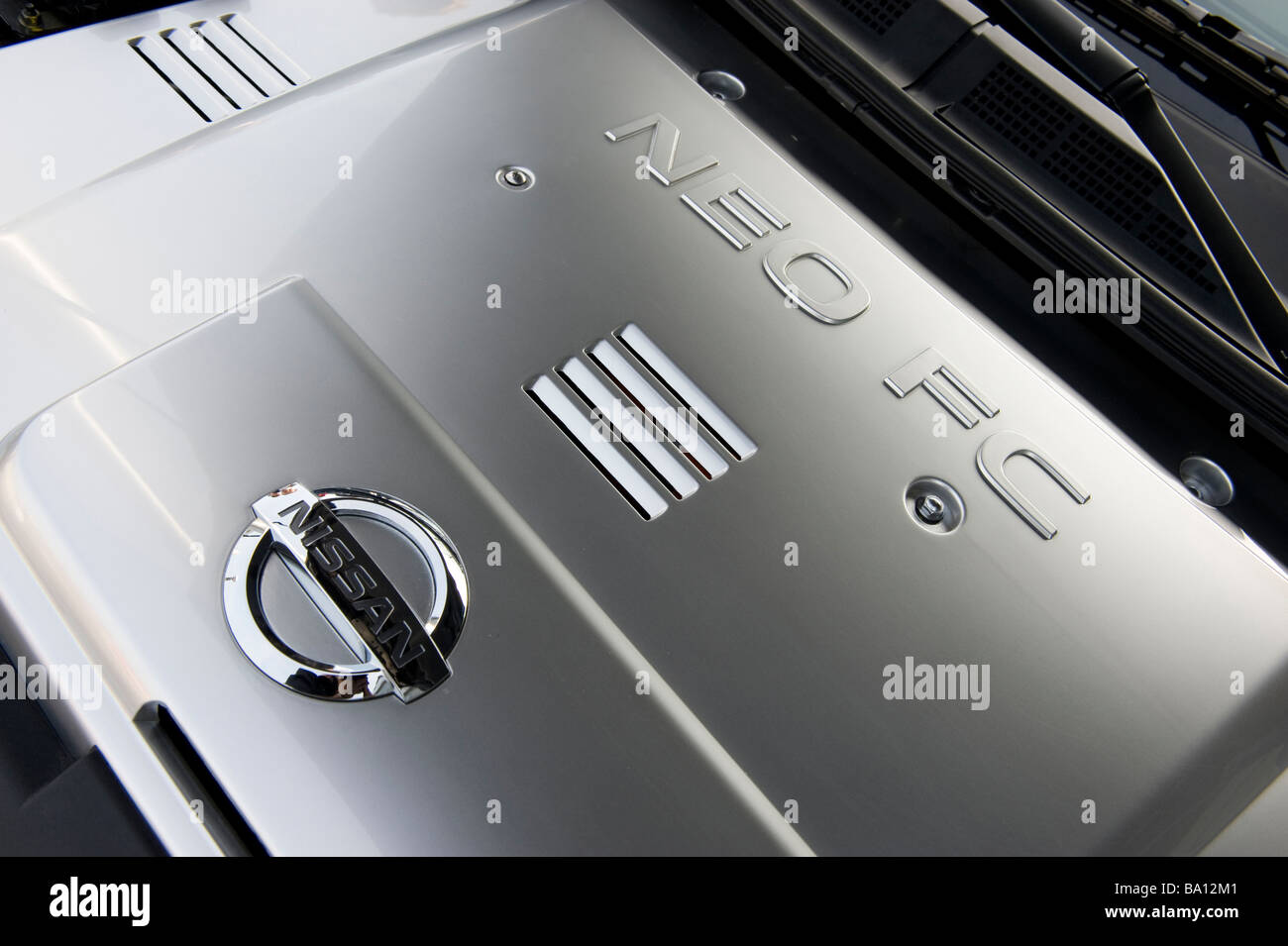 Engine bay of a Nissan hydrogen fuel cell (FCV) battery-powered vehicle Stock Photo