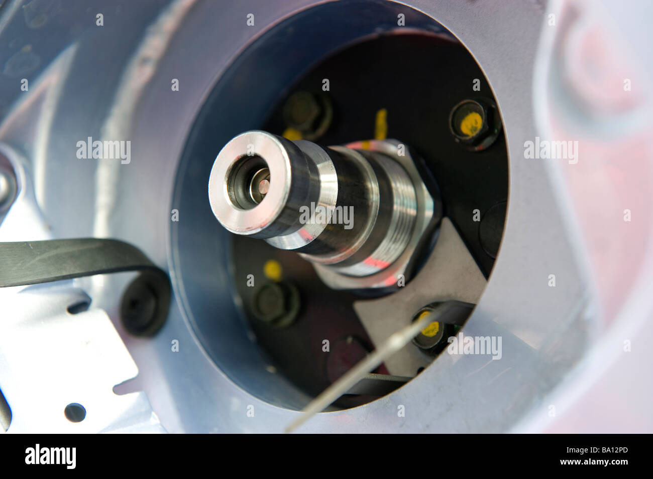 Fuel filler connection on a hydrogen fuel cell (FCV) battery-powered vehicle Stock Photo