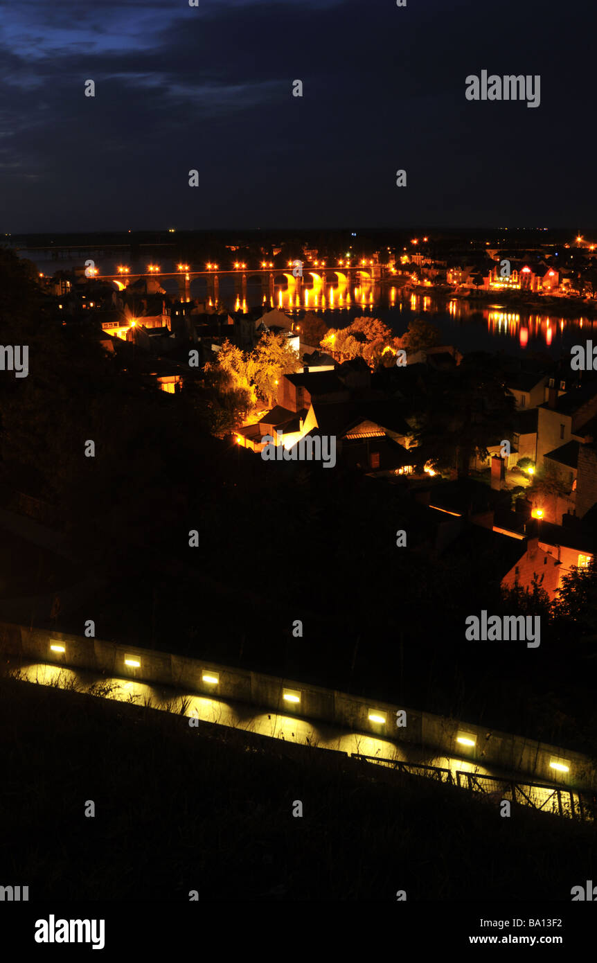 France Maine-et-Loire Saumur at night Stock Photo