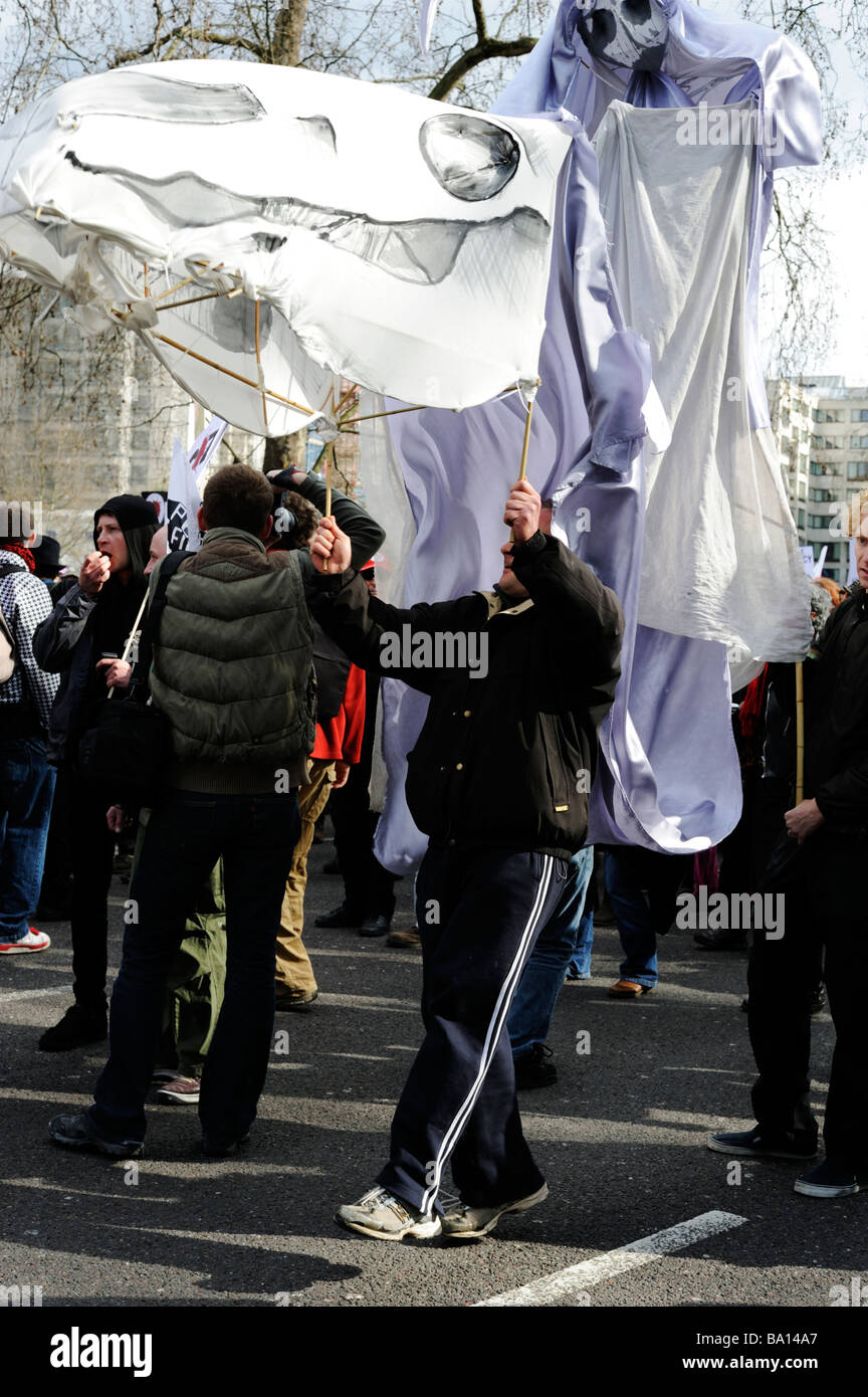 Demonstrator dressed as rider of the apocalypse at G20 Put People First ...