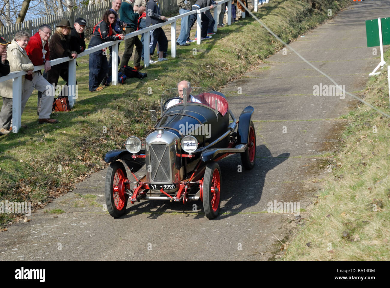 YL 2220 a 1925 Salmson Gran Sport Brooklands Museum Trust descending at speed on the Brooklands Museum Test Hill Challenge Stock Photo