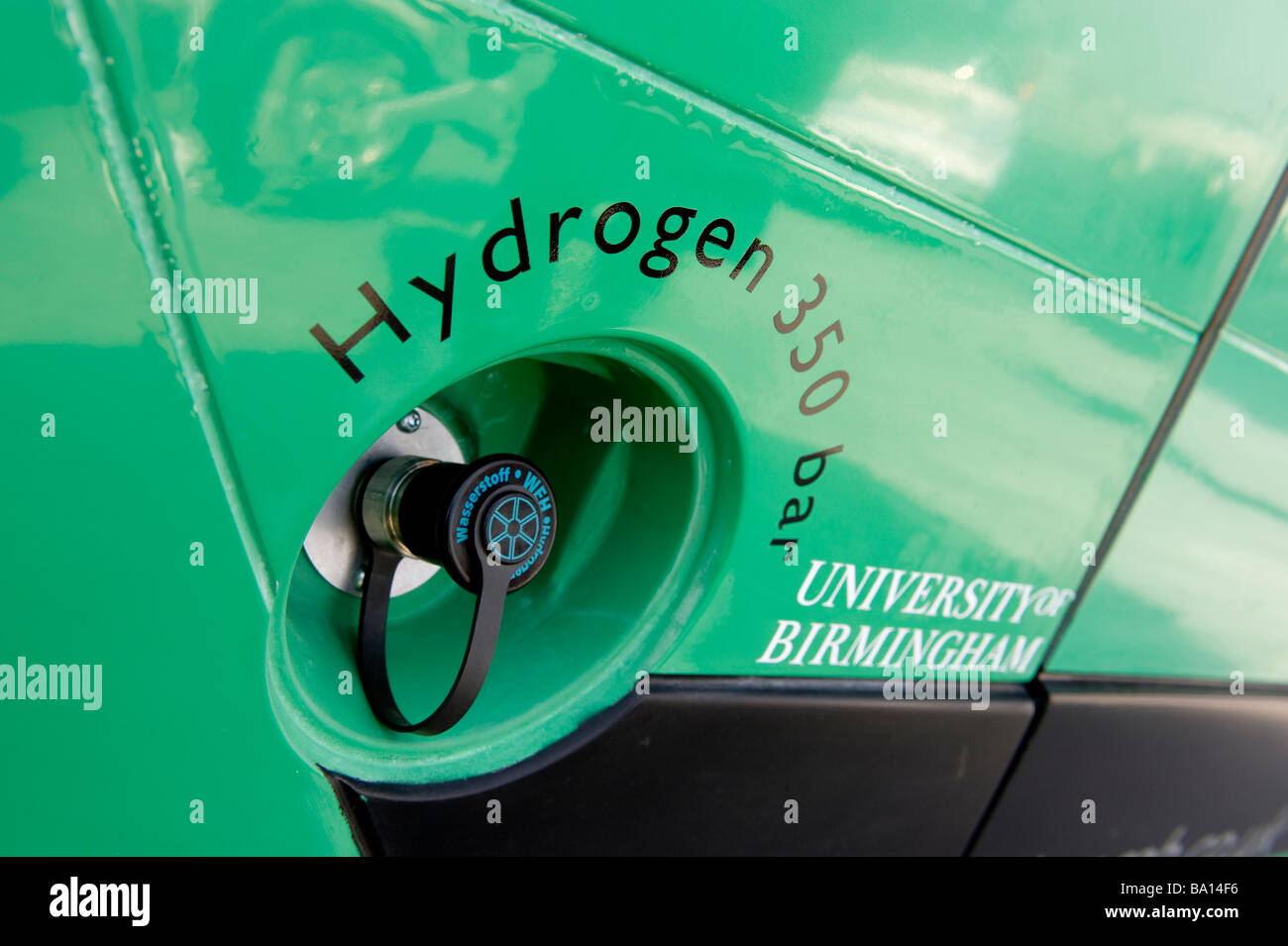 Fuel filler connection on a hydrogen fuel cell (FCV) battery-powered vehicle Stock Photo