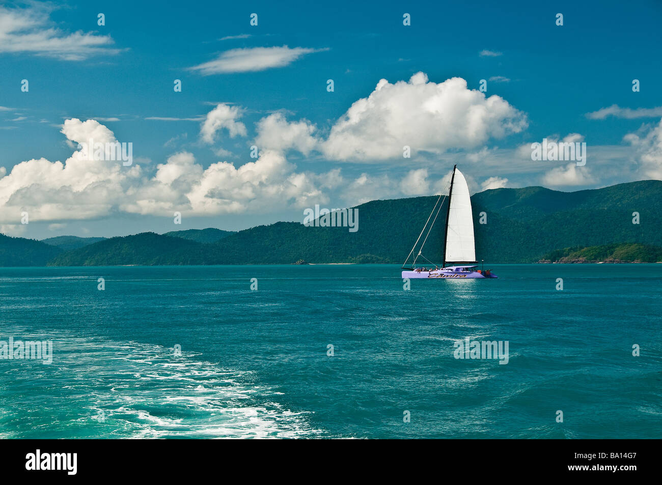 Catamaran with a sail Whitsundays Islands Queensland Australia Stock
