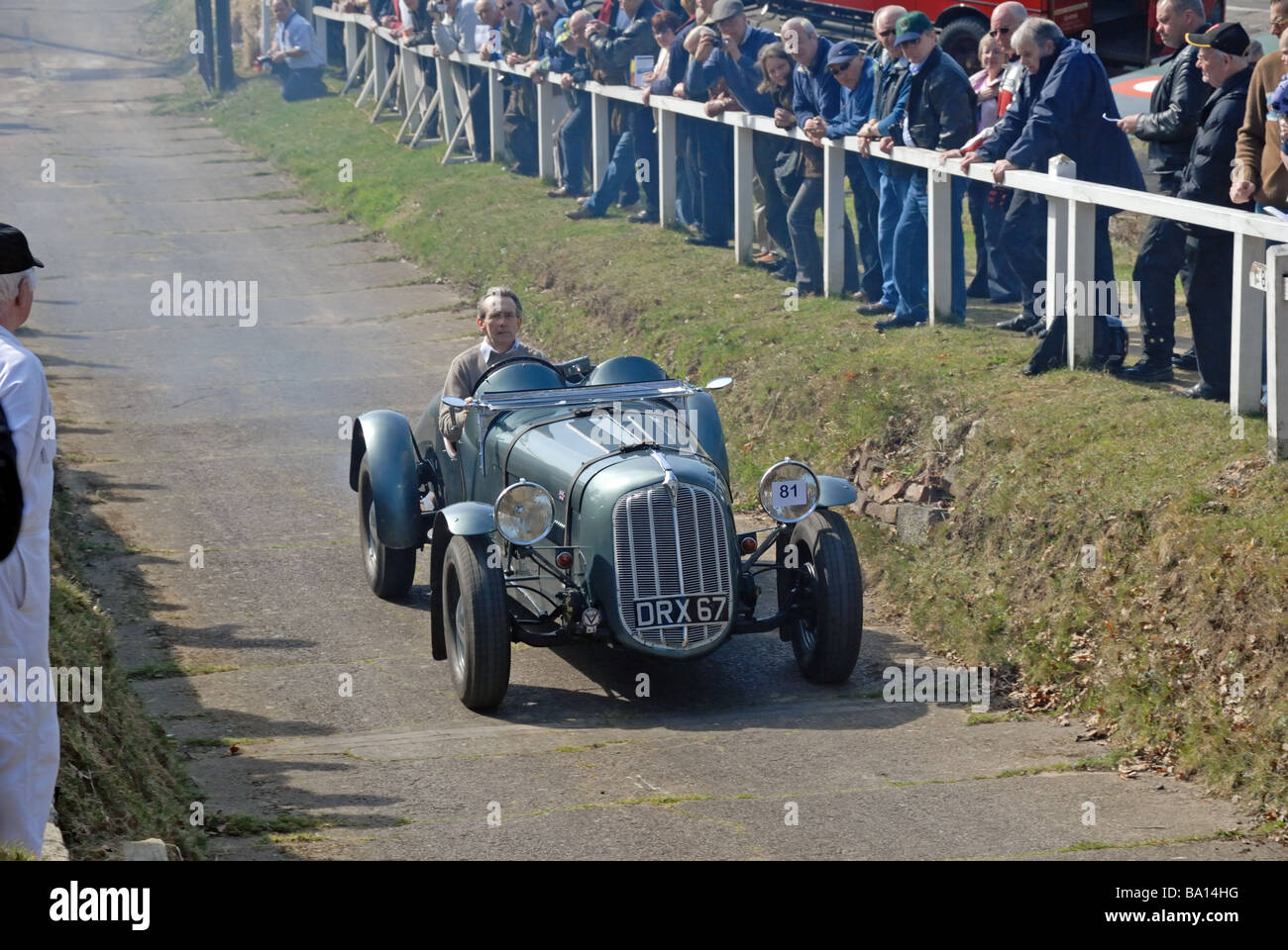 DRX 67 a 1935 Hudson Spikins Special Neil Thorp ascending at speed on the Brooklands Museum Test Hill Challenge celebrating the Stock Photo