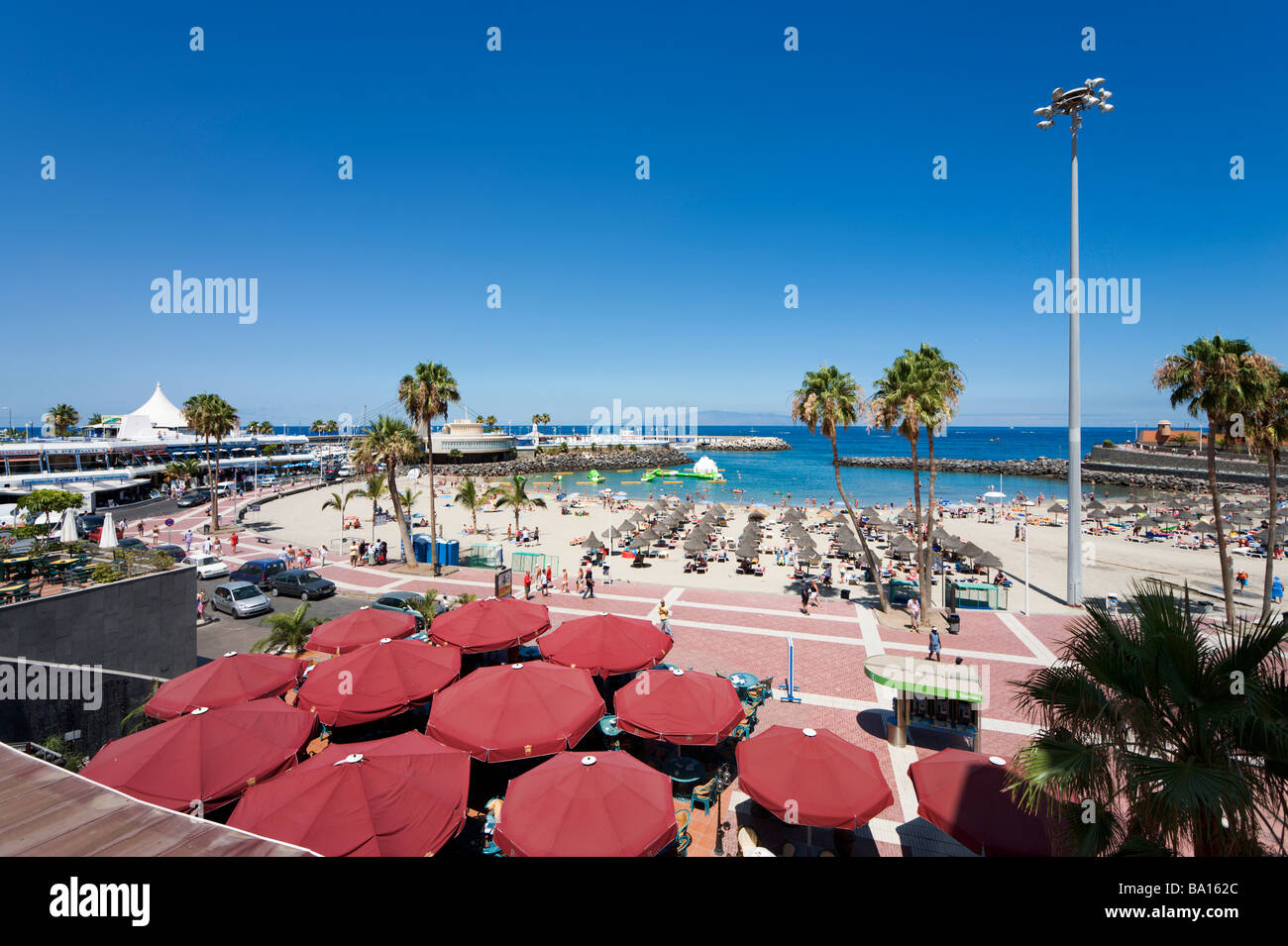 Beachfront Cafes, Playa de la Pinta, Costa Adeje, Playa de las Americas,  Tenerife Canary Islands, Spain Stock Photo - Alamy