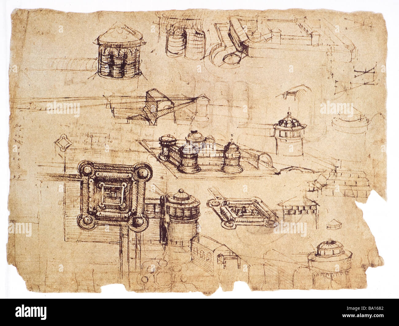 Study of a fortification system by Leonardo da Vinci ca 1503 pen and ...