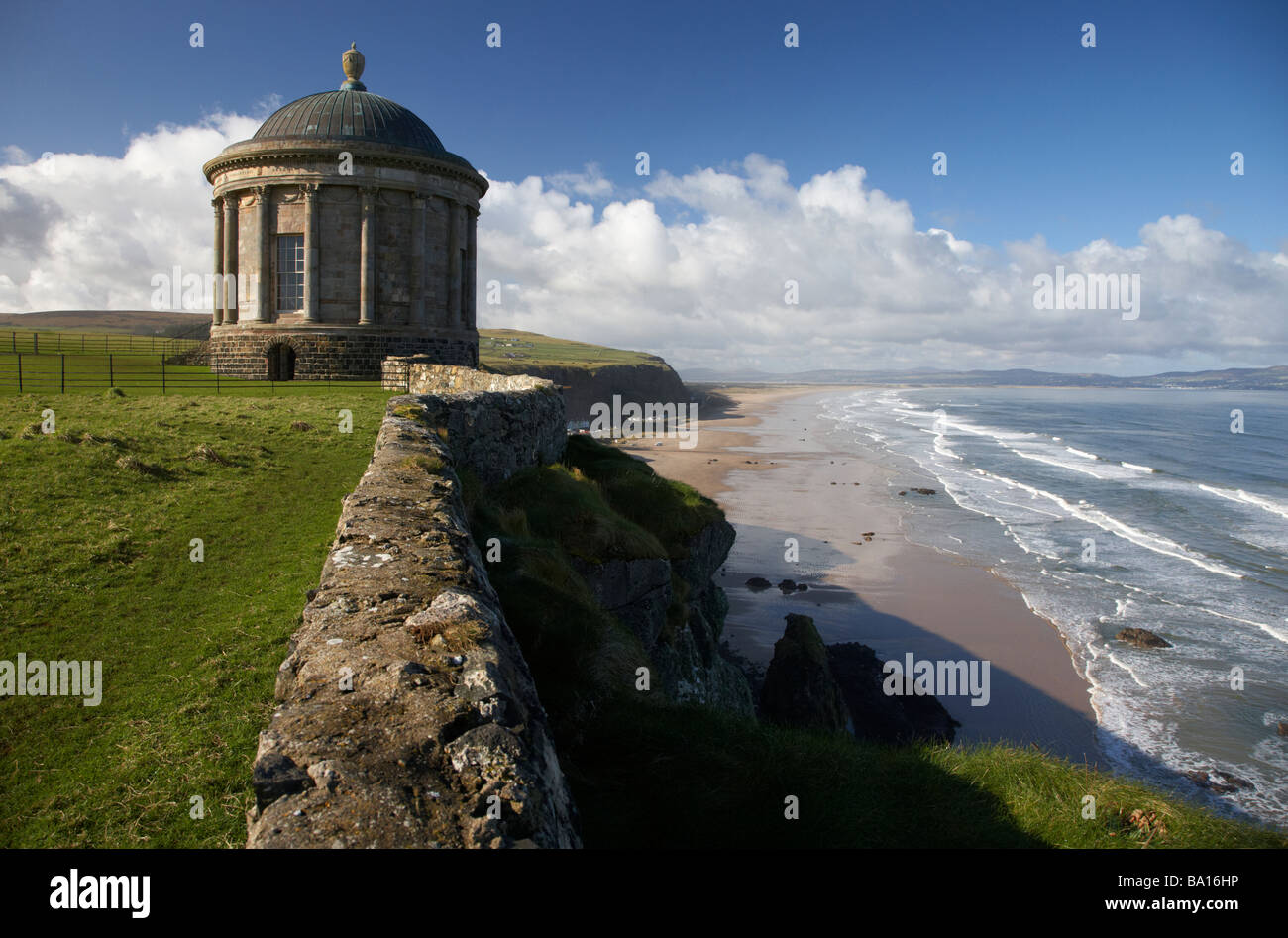 Mussenden Temple on the clifftop overlooking benone beach and downhill strand county londonderry derry northern ireland Stock Photo