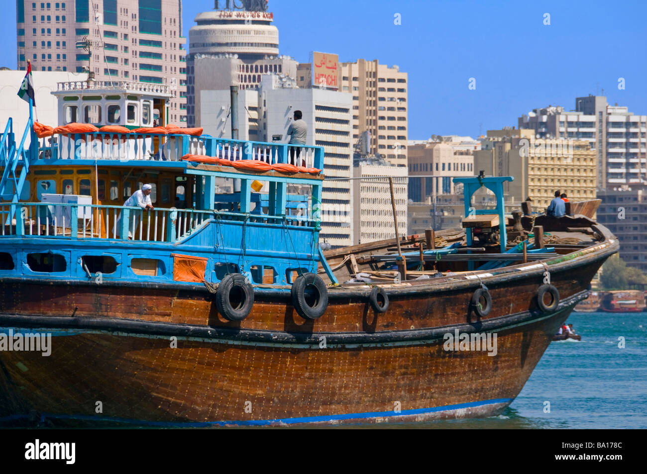 Dhow transporting merchandise in the creek of Dubai Stock Photo