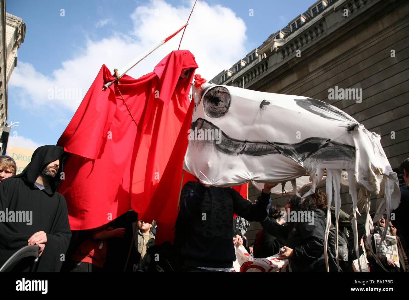 One of the four horsemen of the apocalypse at the G20 protests in London Stock Photo