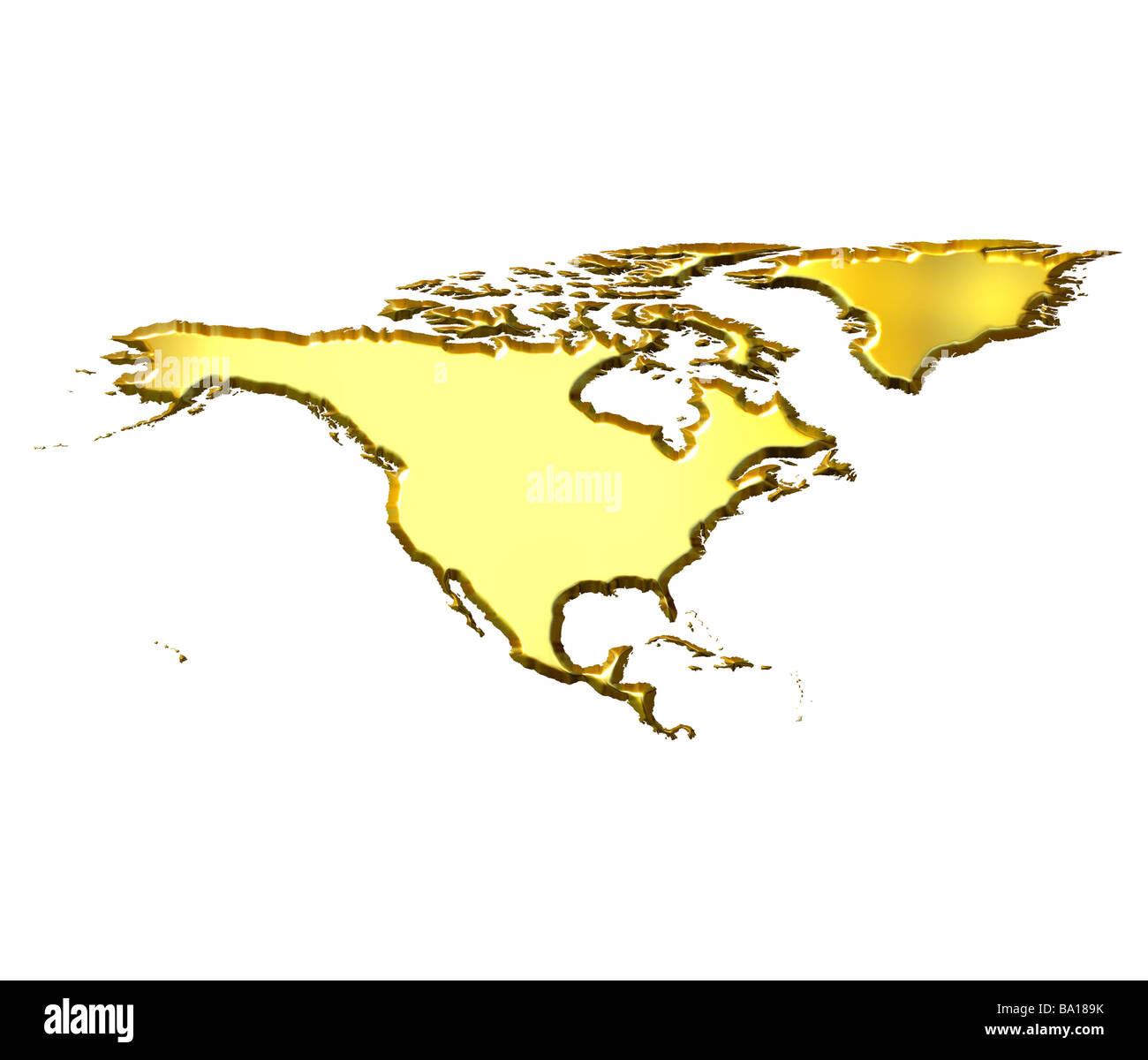 North america 3d golden map isolated in white Stock Photo