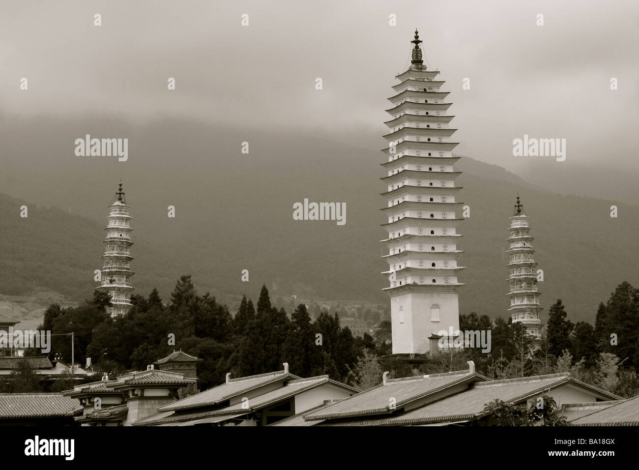 The three pagodas in Dali Stock Photo