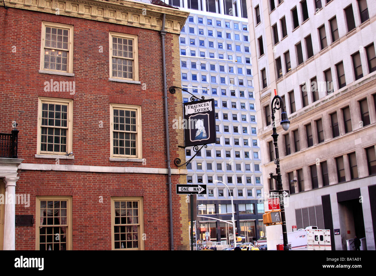 Historic Fraunces Tavern, a Revolutionary War era meeting hall and important military outpost, lower Manhattan, New York City Stock Photo