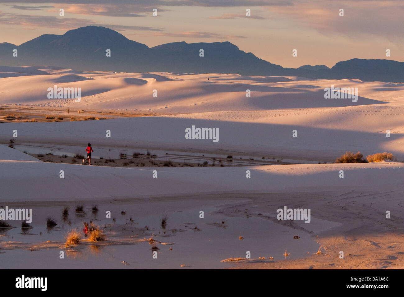 Marcie Glass trail running in White Sands National Monument in New Mexico Stock Photo