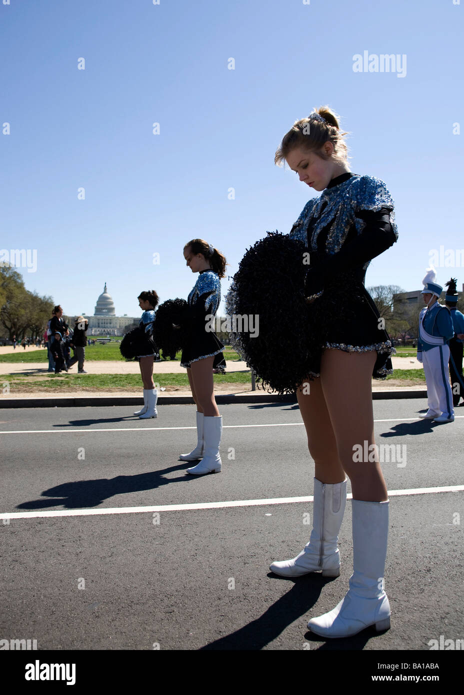 Cheerleaders lined up for march Stock Photo