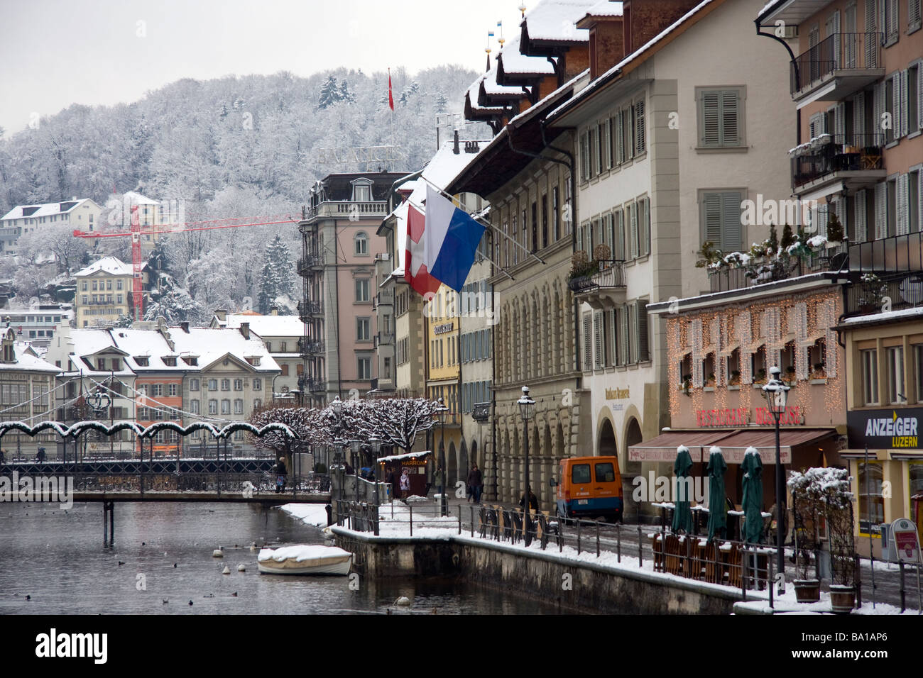 View of snow covered Lucerne Switzerland Stock Photo