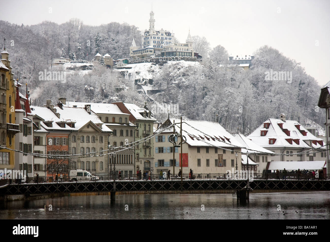 View of snow covered Lucerne Switzerland Stock Photo Alamy