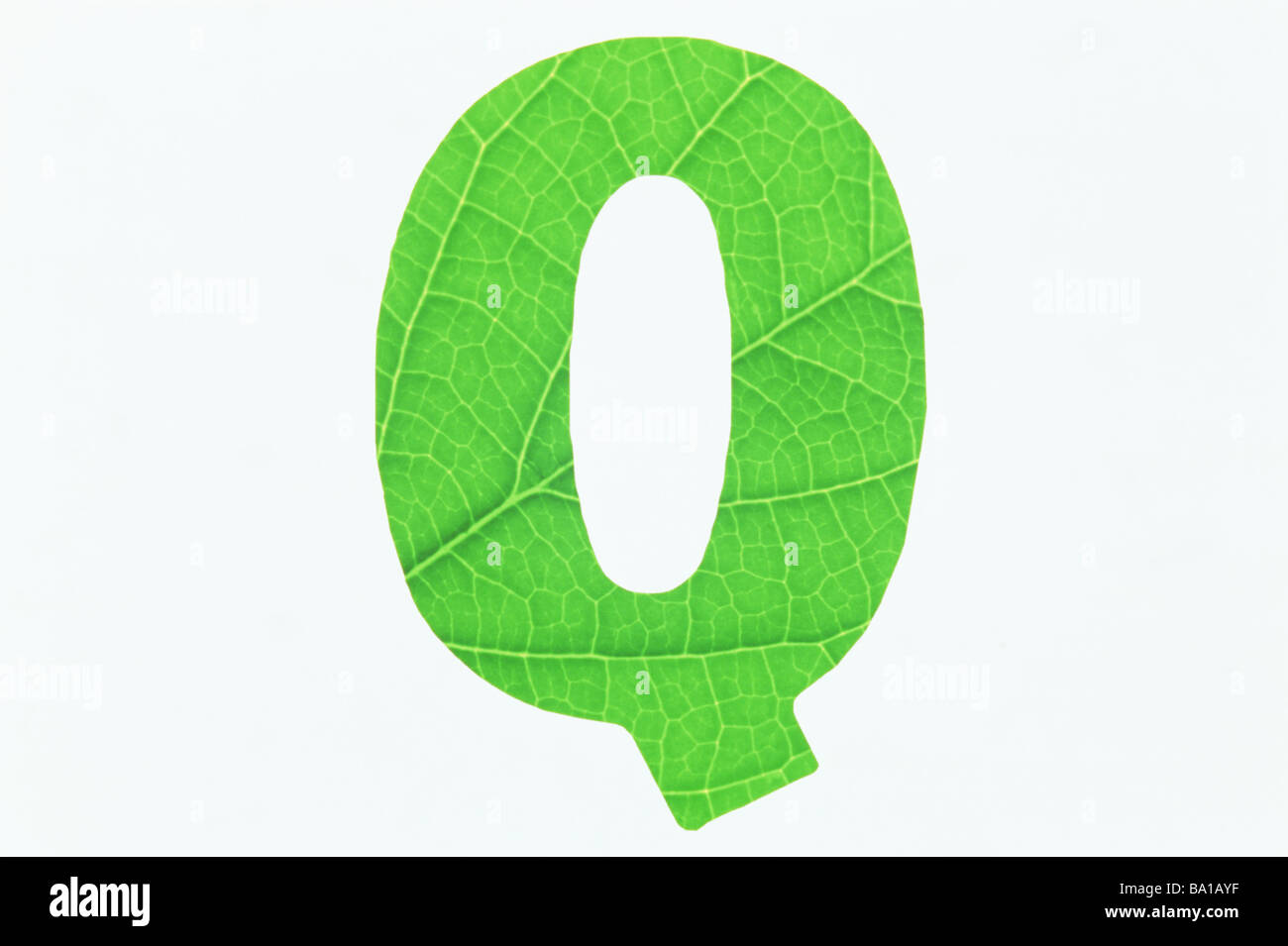 Green Alphabet Q on White Background Stock Photo