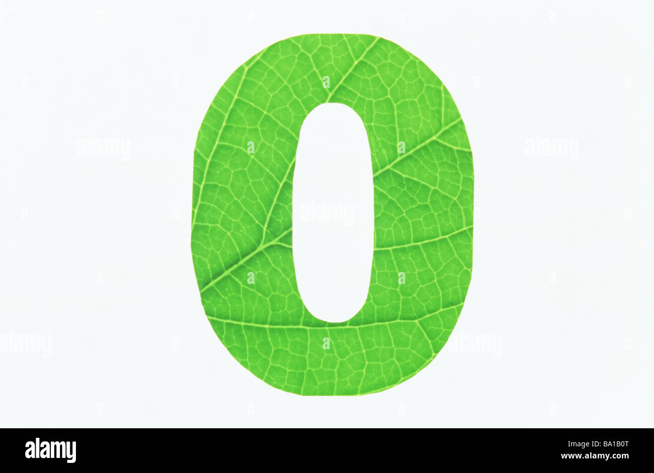 Green Number 0 on White Background Stock Photo