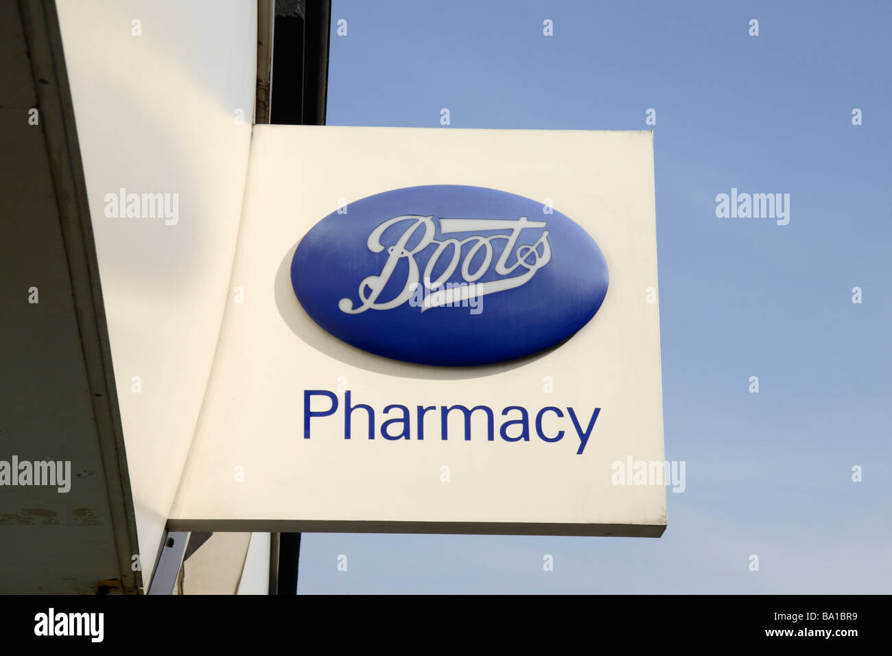 The sign above the Boots Pharmacy shop in Richmond Surrey, UK.   March 2009 Stock Photo