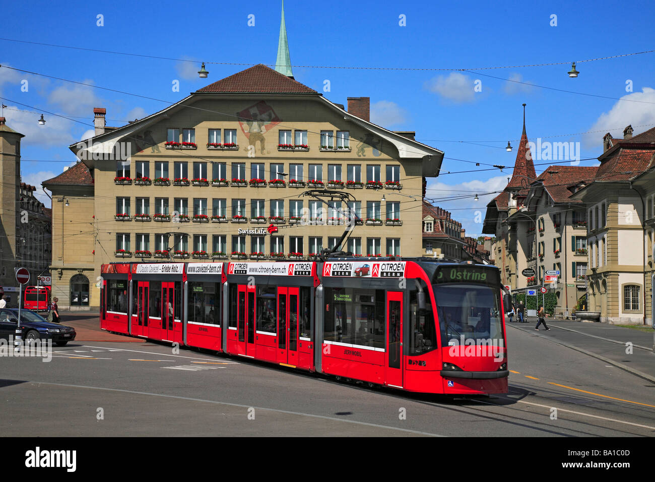 Tram at the city of Bern Switzerland Stock Photo