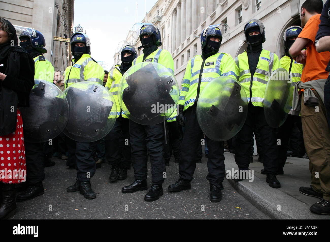 Riot police at the G20 protests in London Stock Photo