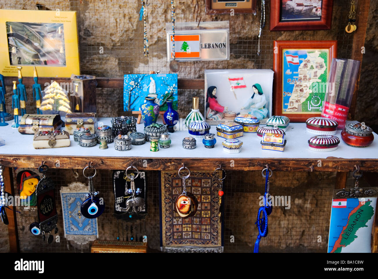 Souvenirs on display in Byblos Lebanon Middle East Asia Stock Photo - Alamy