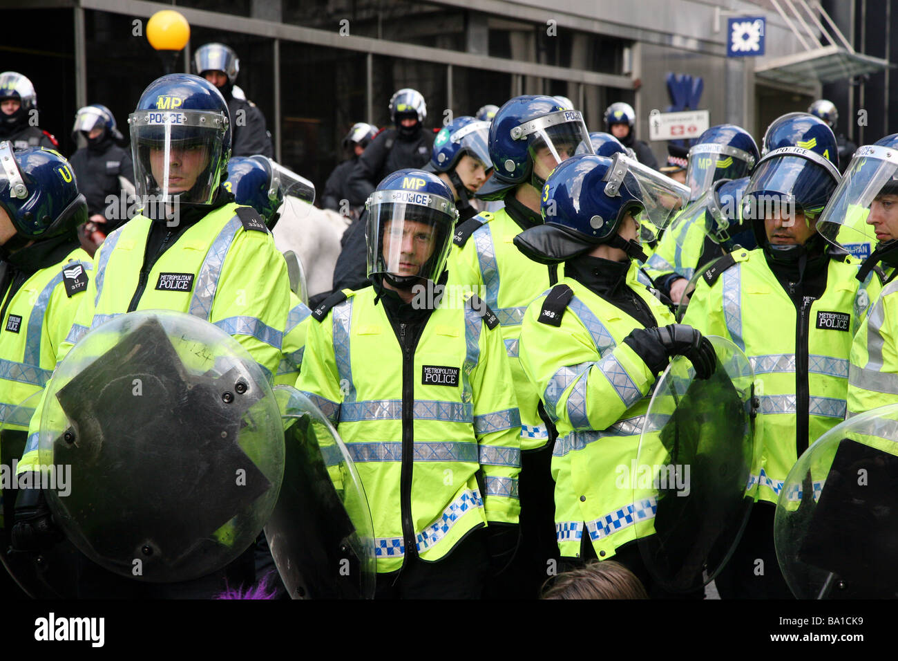 Riot police at the G20 protests in London Stock Photo