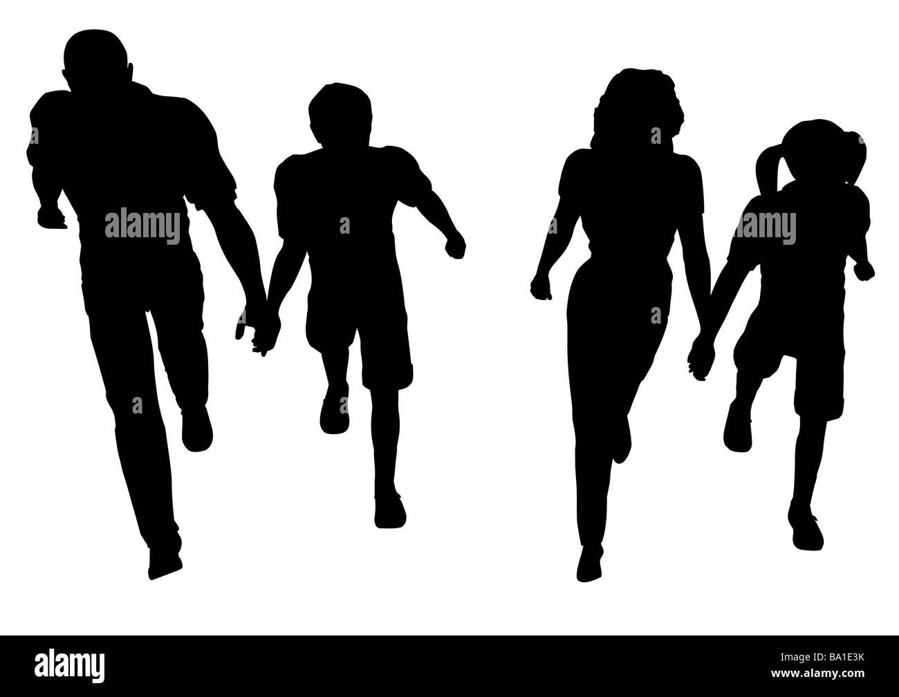 walking family of four silhouette vector Stock Photo