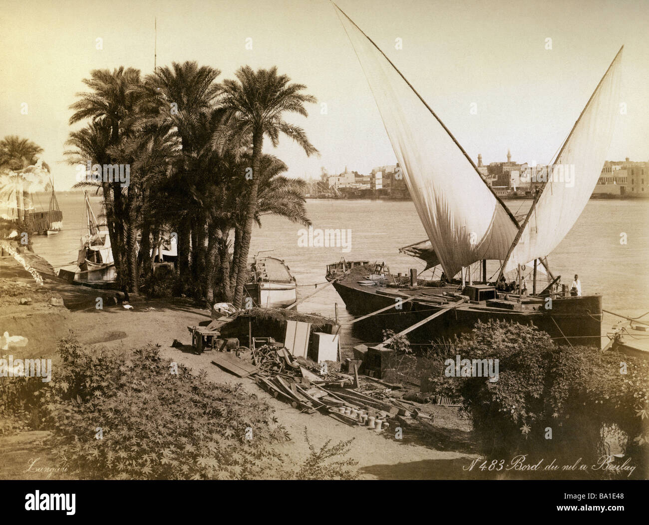 geography / travel, Egypt, Cairo, Boulak, harbour, boat landing, photograph by Langani, circa 1890, Stock Photo