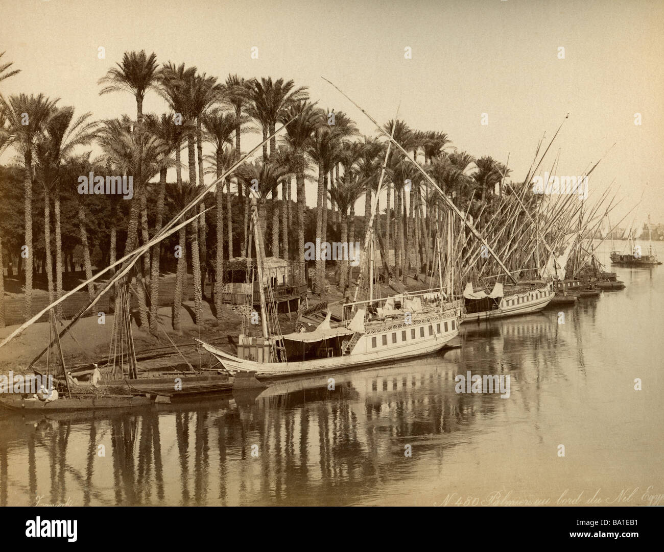 geography / travel, Egypt, Cairo, Boulak, harbour, boat landing, photograph by Felix Bonfils, 1884, Stock Photo