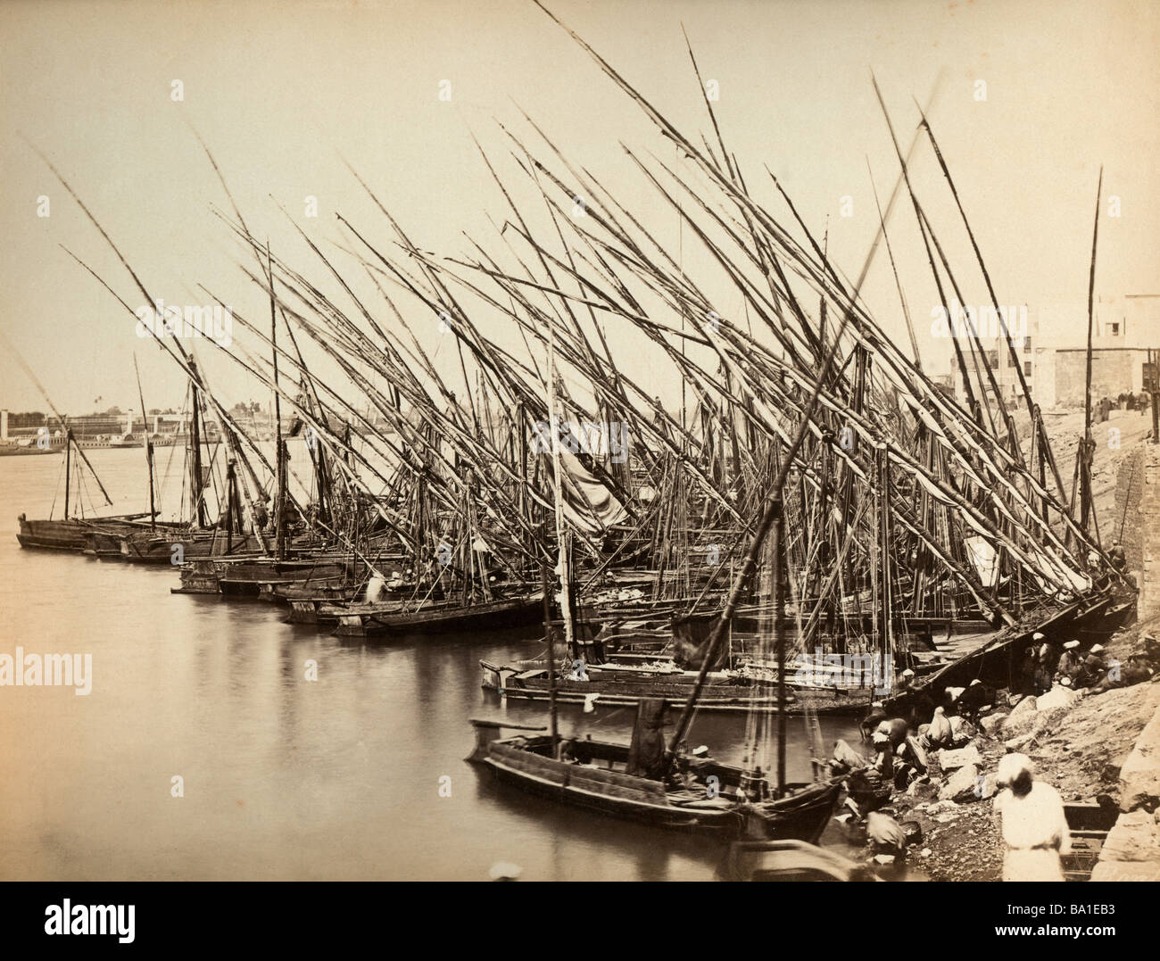 geography / travel, Egypt, Nile, tourist boats at a landing, photograph by Zangaki, circa 1885, Stock Photo