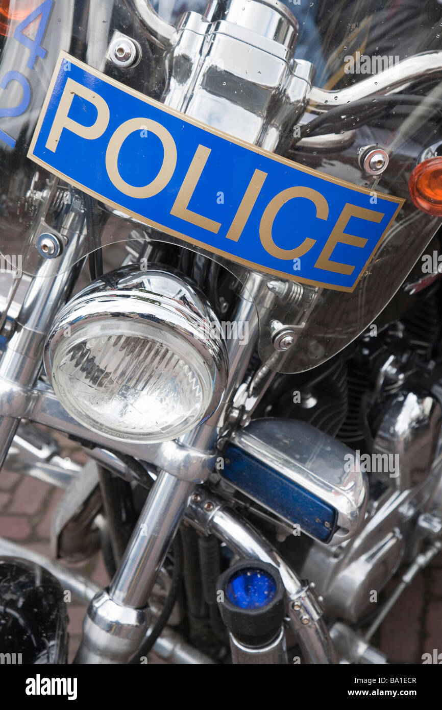 Police sign on USA motorbike Stock Photo