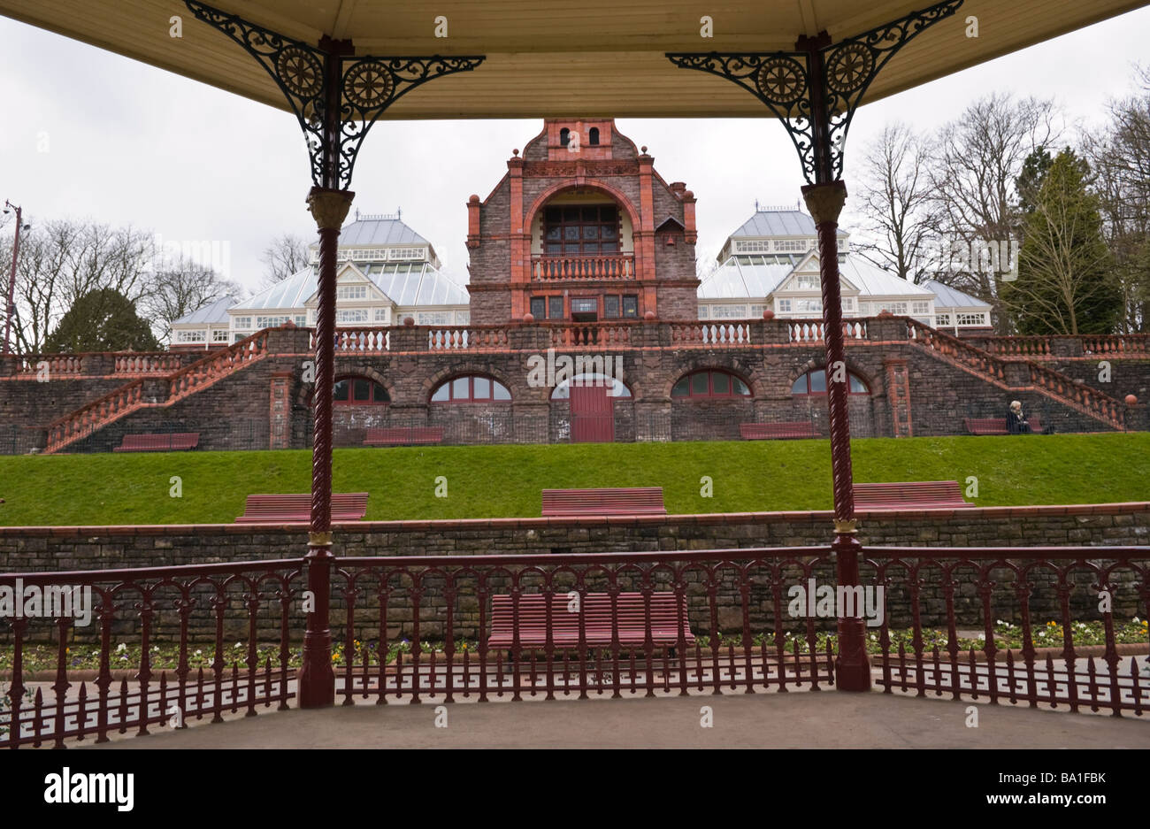 Belle Vue park Victorian public park in city of Newport South Wales UK restored pavilion viewed from bandstand Stock Photo