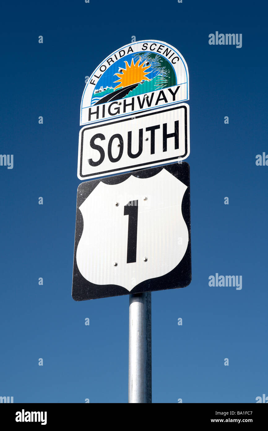 US 1 Road Sign Florida Keys Highway Stock Photo