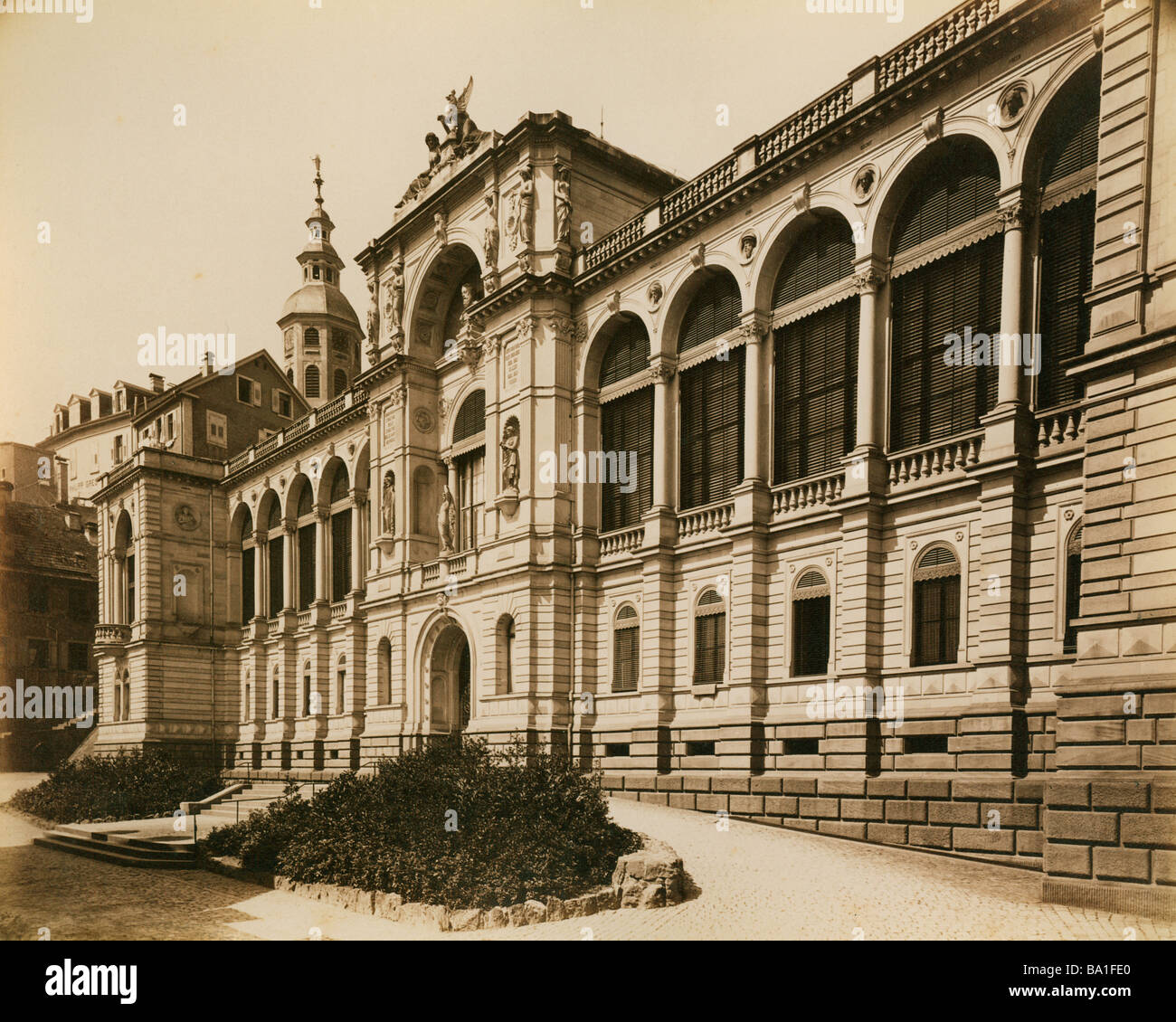 geography / travel, Germany, Baden-Baden, building, Friedrichsbad, exterior view, built by Karl Dernfeld from 1869 - 1877, photography, circa 1910, historic, historical, Europe, Baden-Wuerttemberg, 19th / 20th century, Baden, Wuerttemberg, architecture, historism, bath, baths, hot springs, spa, 1910s, Stock Photo