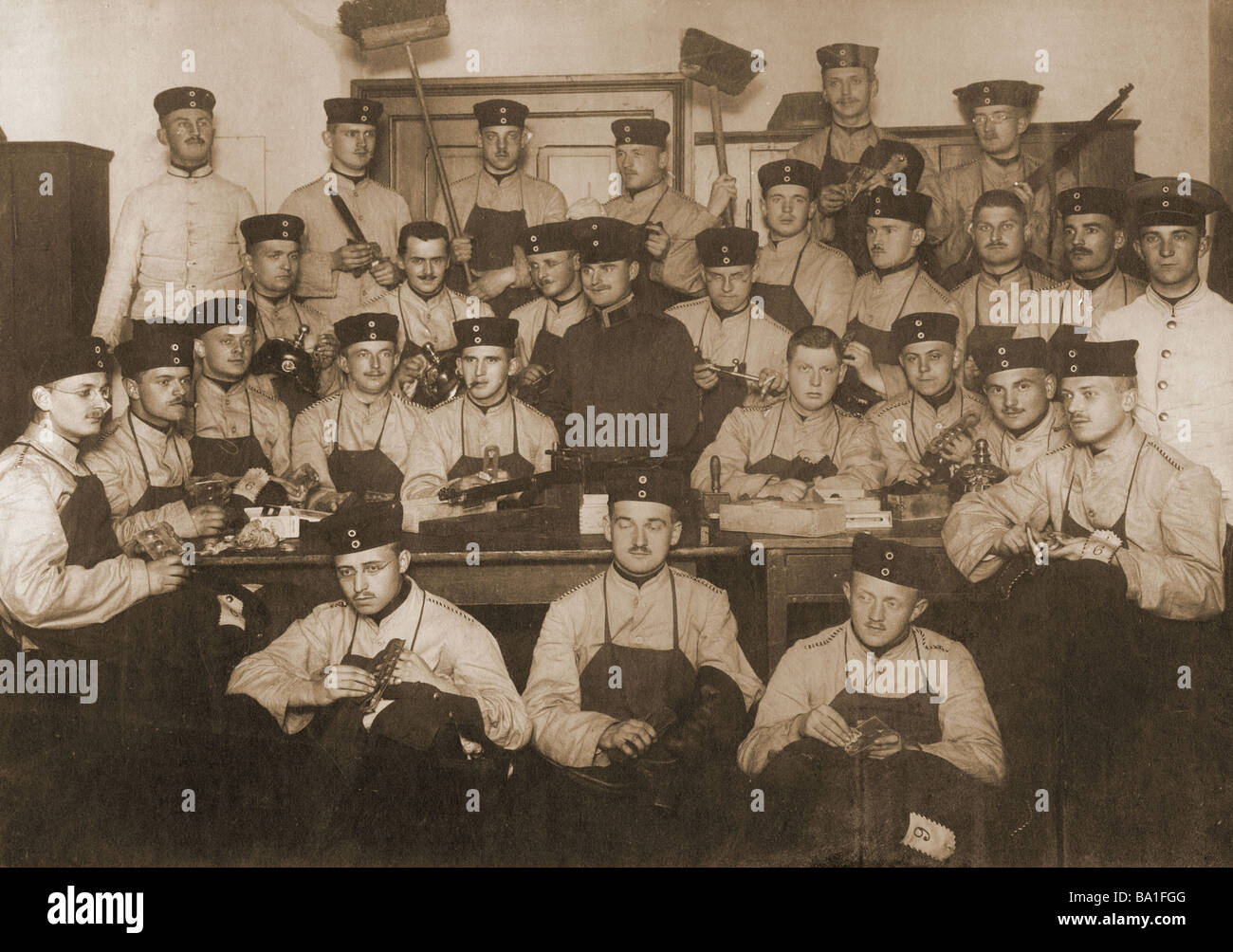 military, Germany, artillery, One-Year-Voluntaries during cleaning hour, 6th Field Artillery Regiment, Glogau, circa 1900, Stock Photo