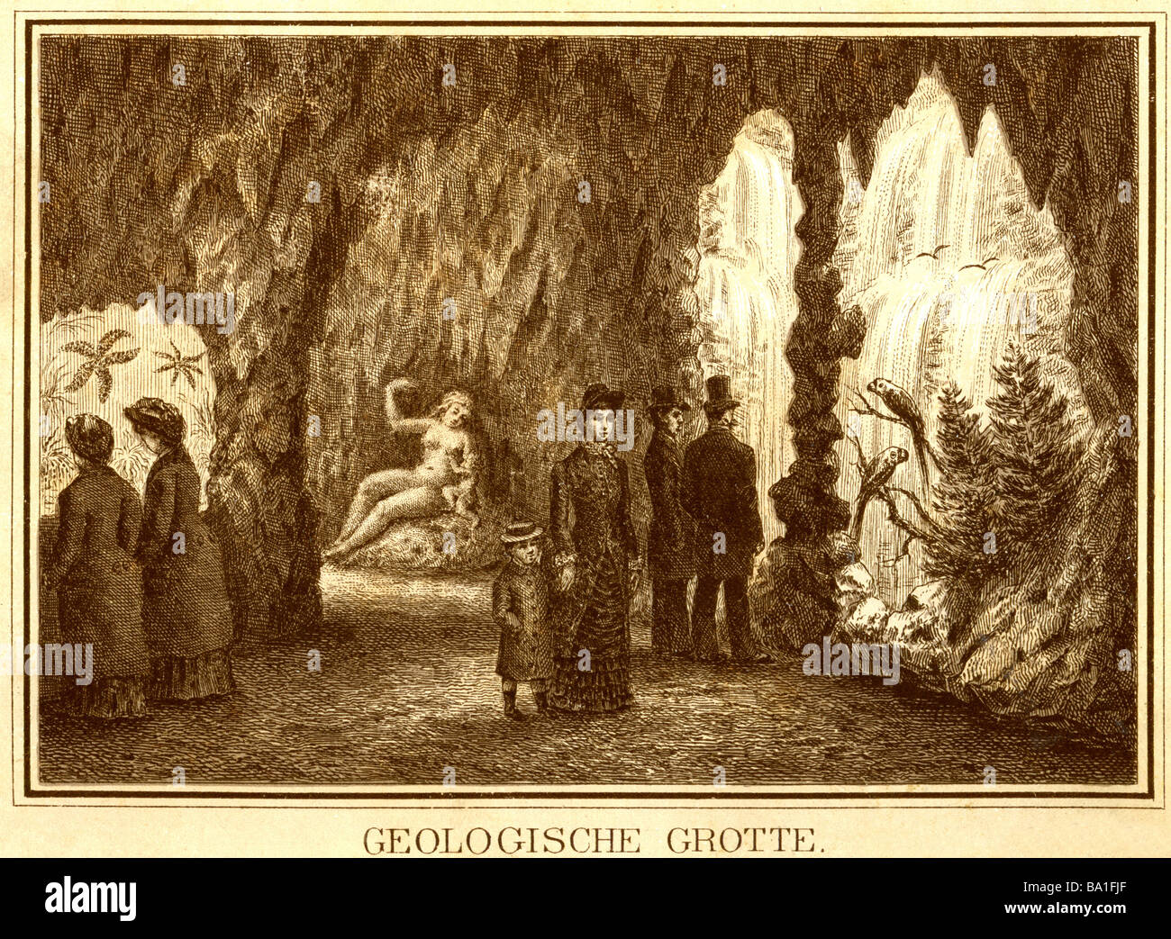 geography / travel, Germany, Munich, Aquarium, interior view, geological grotto, lithograph by J. B. Gassner, circa 1910, Stock Photo