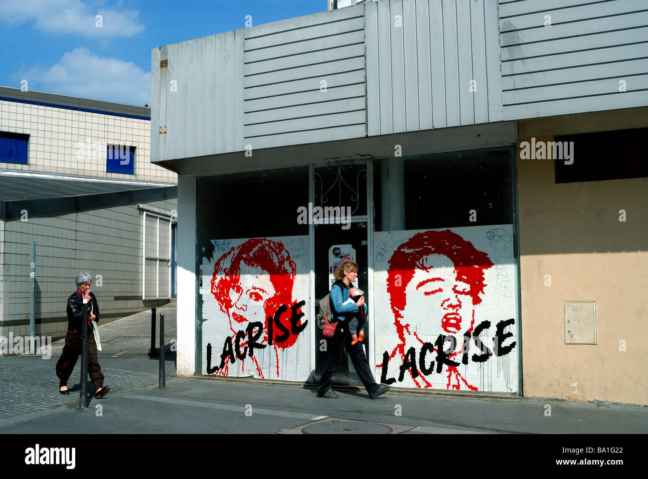 Paris France, Street Scene, council estate housing Recession Street Art
