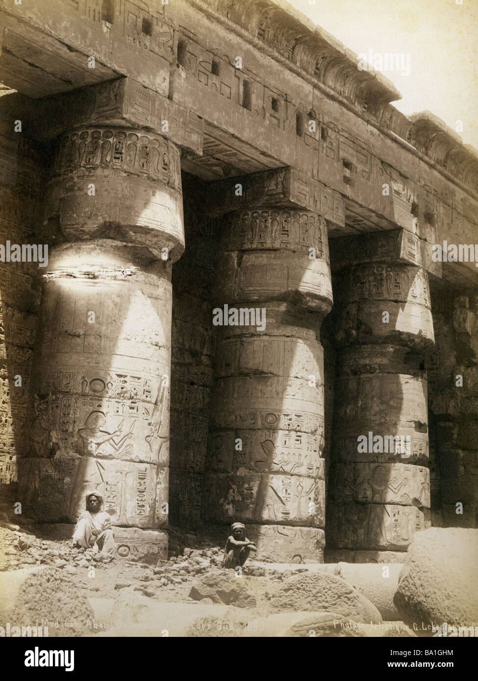 geography / travel, Egypt, Thebes West Bank, Medinet Habu, Tempel des Ramesses III (circa 1184 - 1153 BC, 20th Dynasty), columns of the Memnorium, photograph by Gabriel Lekegian and Co., circa 1890, Stock Photo