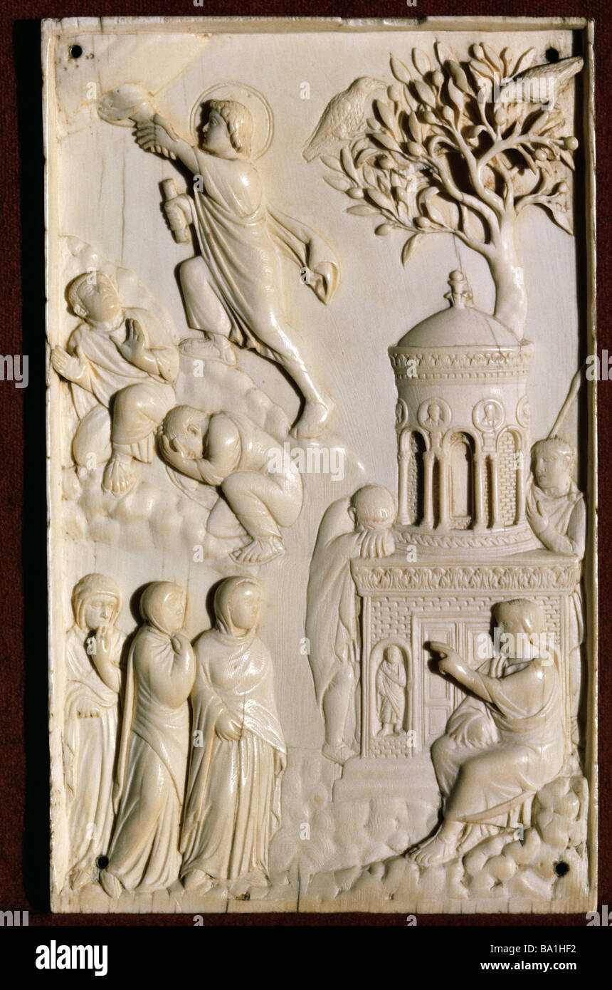 fine arts, religious art, ascension of Jesus, ivory plate with Jesus